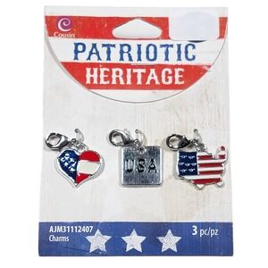 Cousin Patriotic Clip On Charms 3 Pc USA Americana 4th of July Jewelry Making